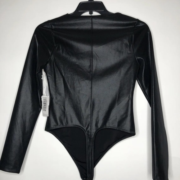 Good American Faux Leather better Than Bodysuit Thong Medium 2 NEW Long sleeve - Picture 4 of 5